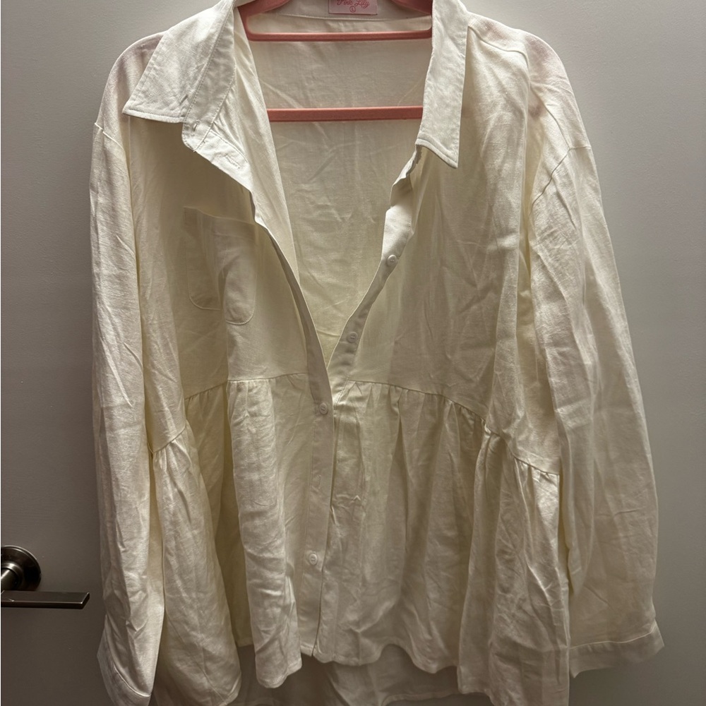 Pink Lily Cream Button-Up Blouse